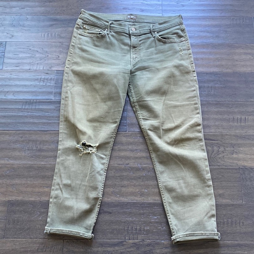 MOTHER Olive Green The Dropout Boyfriend Jean Size 30